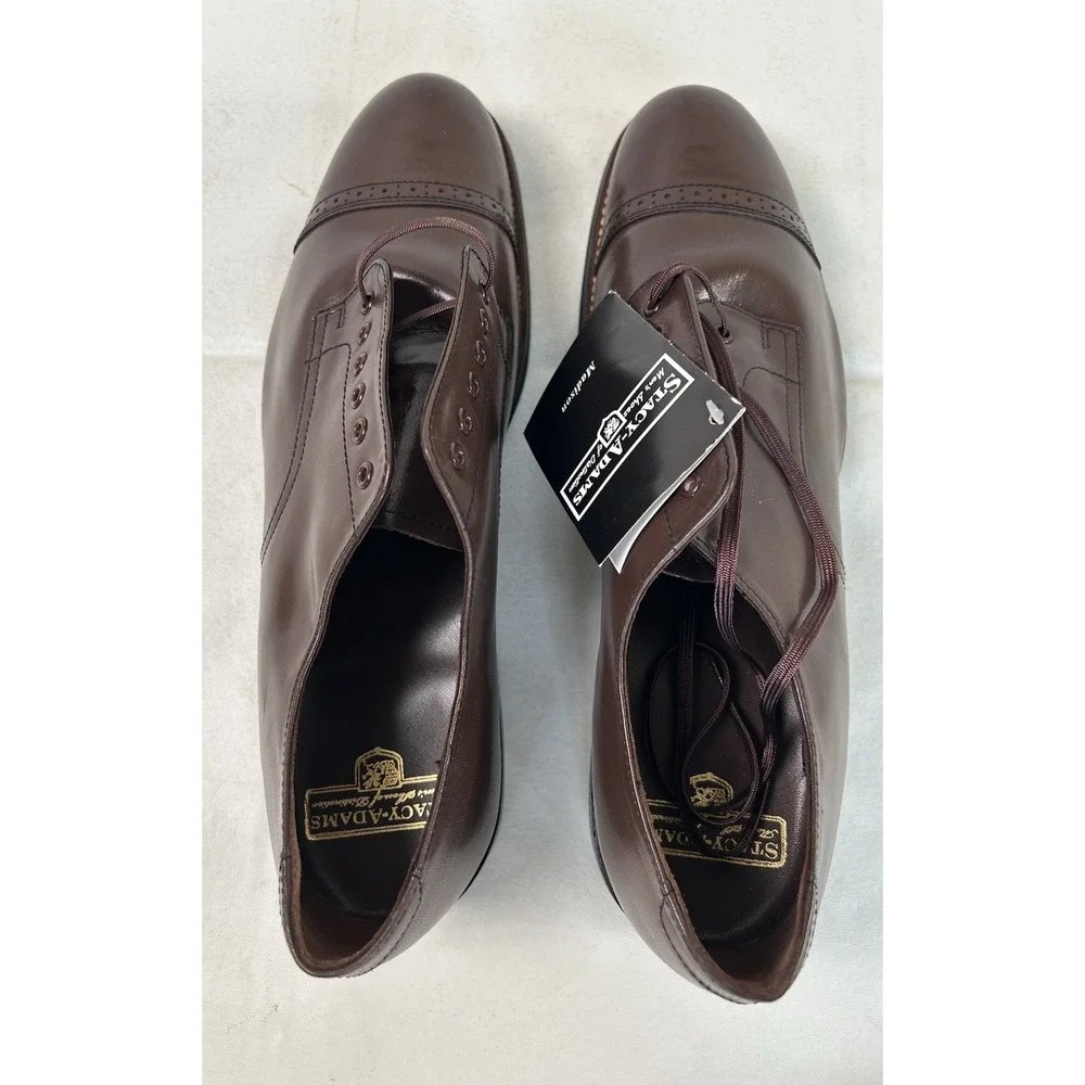 NWOB Stacy Adams Classic Madison Brown Leather Cap Toe Oxford Shoes USA Men's 10